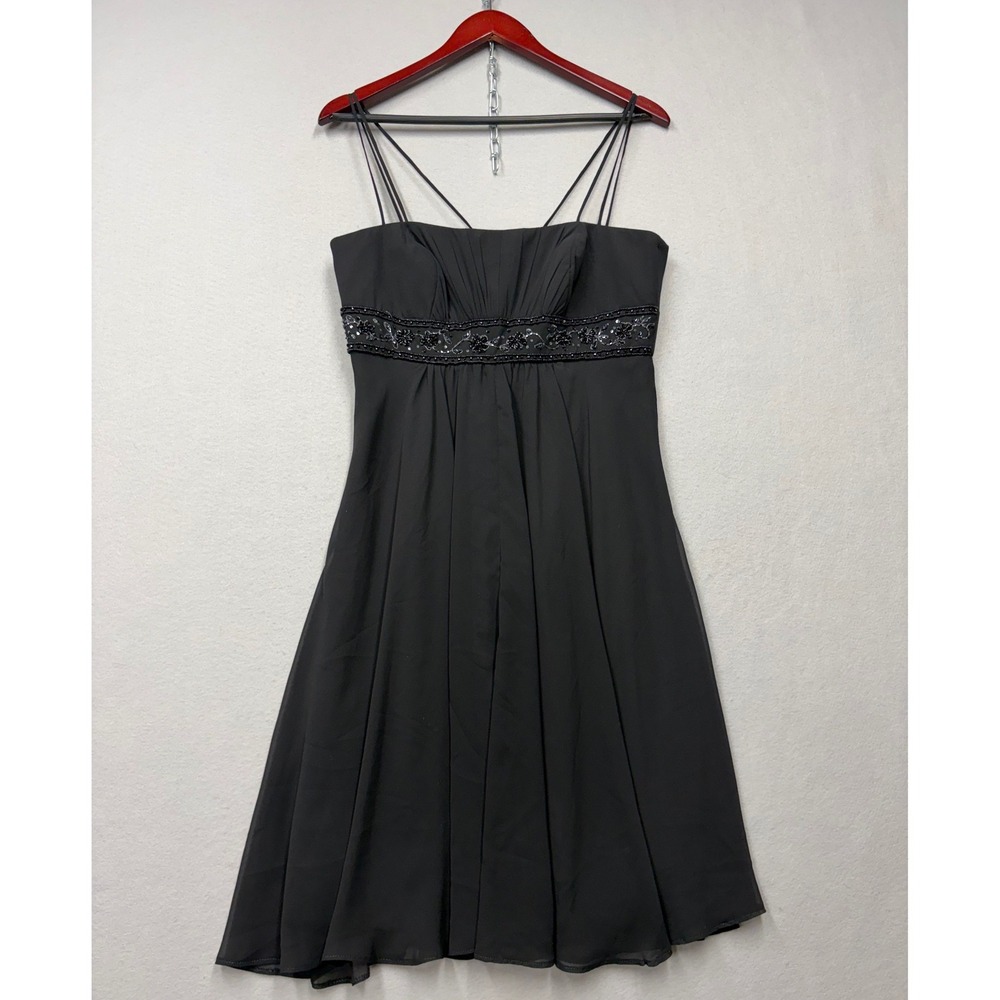 David's Bridal Dress Womens 8 Black F12495 Beaded Empire Waist Corset Back Y2K